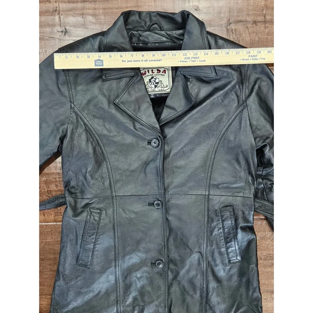 Y2K VTG Matrix Chic Leather Rock Grunge Trench Womens L Black Belted Faux Fur